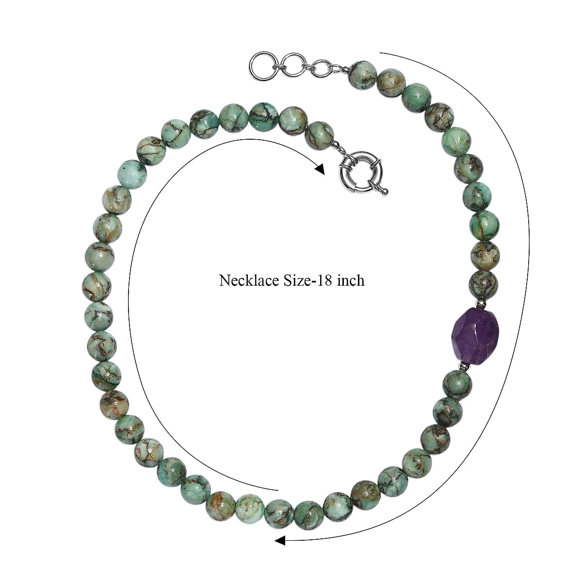 EverTrue Green Jasper and African Amethyst 310.00 ctw Beaded Necklace (18 Inches) in Platinum Bond image number 6