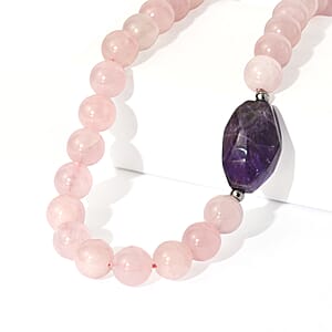 EverTrue Galilea Rose Quartz and African Amethyst 310.00 ctw Beaded Necklace (18 Inches) in Platinum Bond