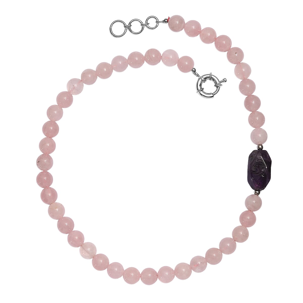 EverTrue Galilea Rose Quartz and African Amethyst 310.00 ctw Beaded Necklace (18 Inches) in Platinum Bond image number 3