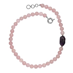 EverTrue Galilea Rose Quartz and African Amethyst 310.00 ctw Beaded Necklace (18 Inches) in Platinum Bond