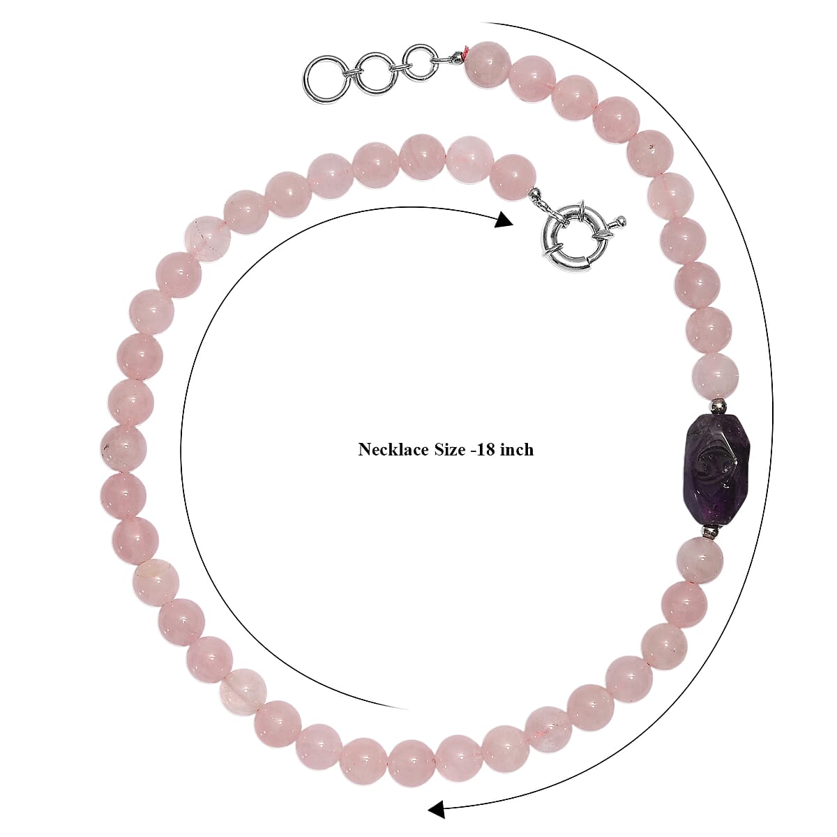 EverTrue Galilea Rose Quartz and African Amethyst 310.00 ctw Beaded Necklace (18 Inches) in Platinum Bond image number 6