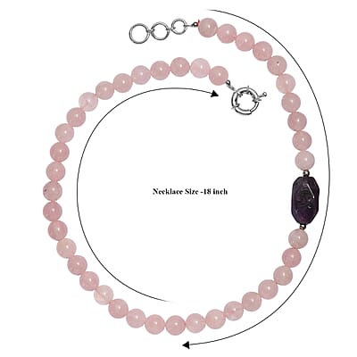 EverTrue Galilea Rose Quartz and African Amethyst 310.00 ctw Beaded Necklace (18 Inches) in Platinum Bond