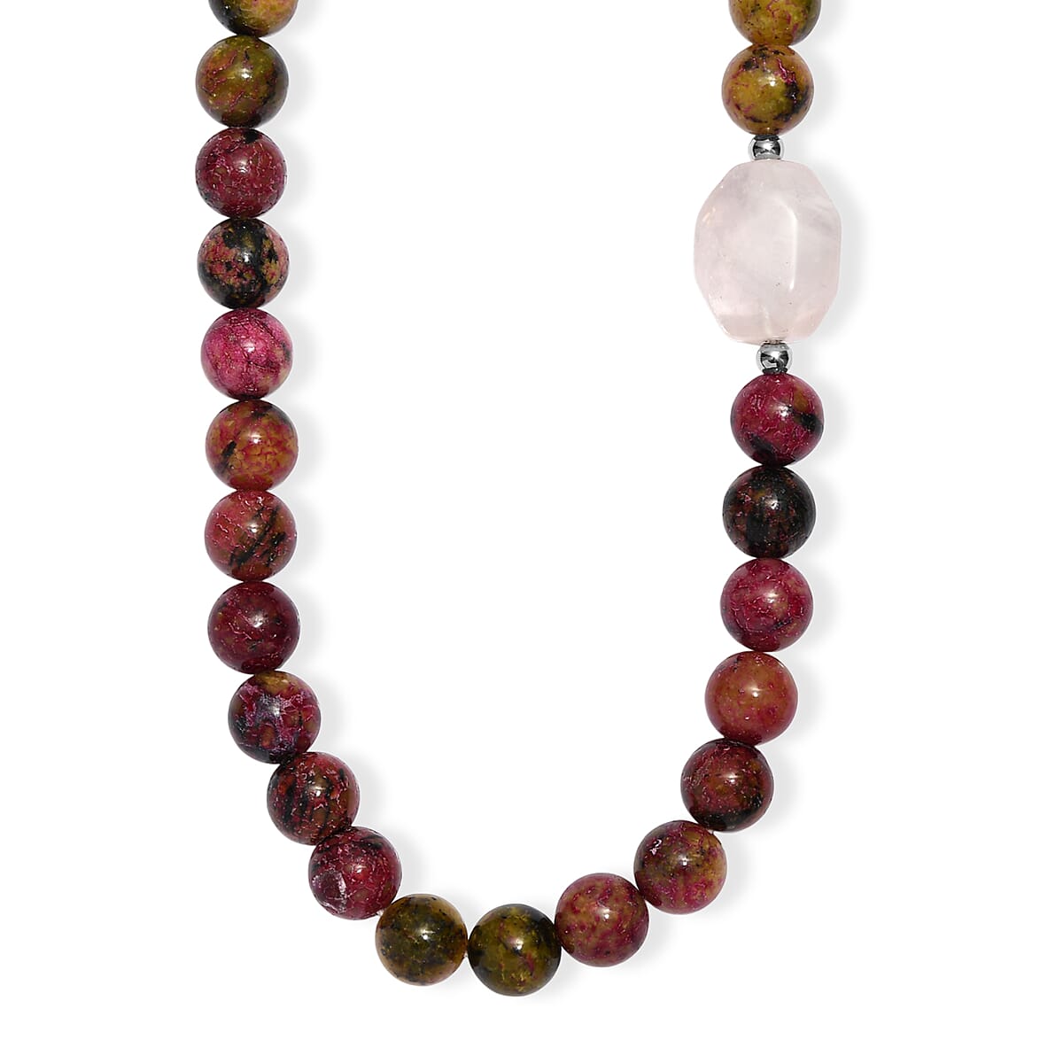 EverTrue Multi Jasper and Galilea Rose Quartz 310.00 ctw Beaded Necklace (18 Inches) in Platinum Bond image number 3