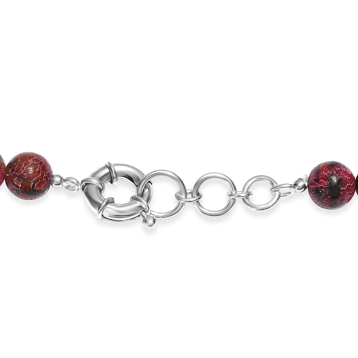 EverTrue Multi Jasper and Galilea Rose Quartz 310.00 ctw Beaded Necklace (18 Inches) in Platinum Bond image number 5