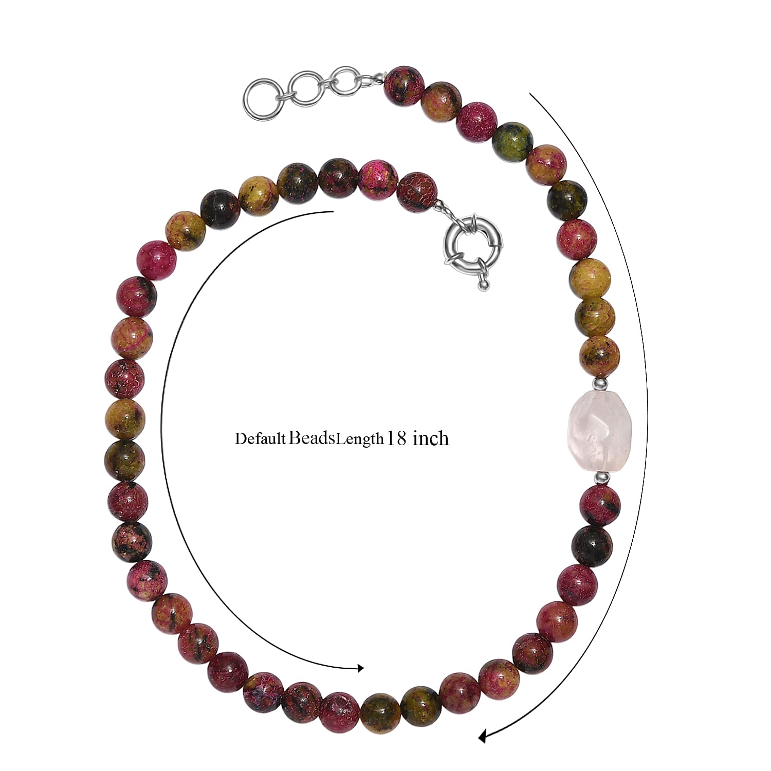 EverTrue Multi Jasper and Galilea Rose Quartz 310.00 ctw Beaded Necklace (18 Inches) in Platinum Bond