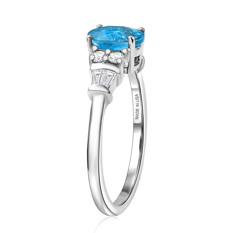 D'Joy Cambodian Blue Zircon and Moissanite 1.60 ctw Ring in Rhodium Over Sterling Silver (Size 6.0)