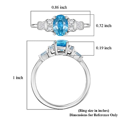 D'Joy Cambodian Blue Zircon and Moissanite 1.60 ctw Ring in Rhodium Over Sterling Silver (Size 6.0)