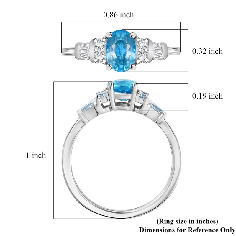 D'Joy Cambodian Blue Zircon and Moissanite 1.60 ctw Ring in Rhodium Over Sterling Silver (Size 6.0)