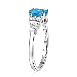 D'Joy Cambodian Blue Zircon and Moissanite 1.60 ctw Ring in Rhodium Over Sterling Silver (Size 8.0)