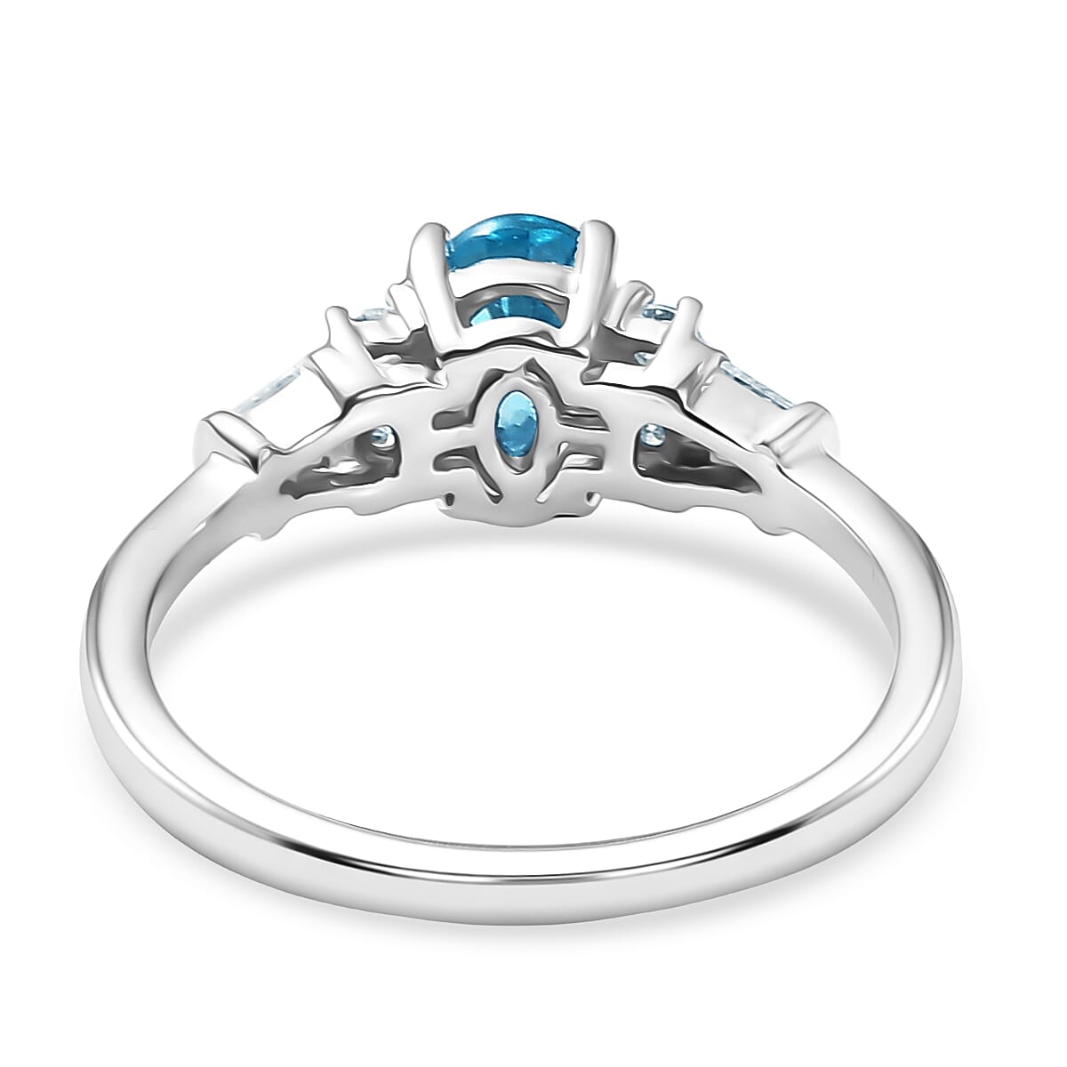 D'Joy Cambodian Blue Zircon and Moissanite 1.60 ctw Ring in Rhodium Over Sterling Silver (Size 8.0) image number 4