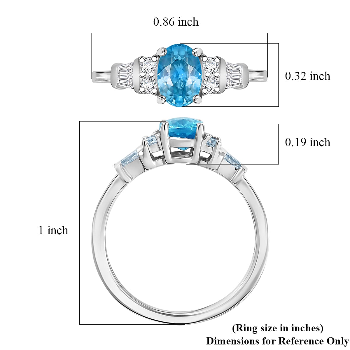 D'Joy Cambodian Blue Zircon and Moissanite 1.60 ctw Ring in Rhodium Over Sterling Silver (Size 8.0) image number 5