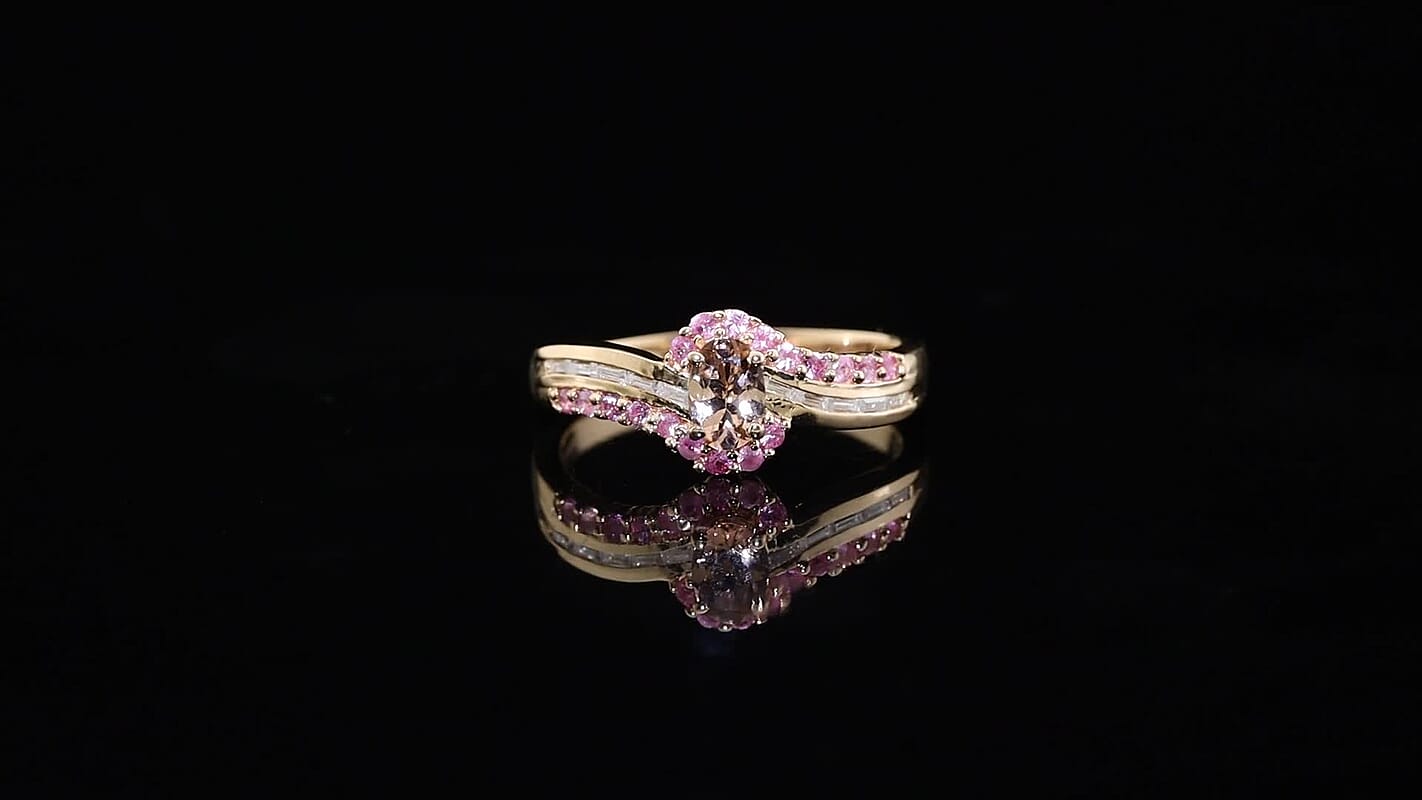 D'Joy Premium Blush Tourmaline, Multi Gemstone Ring in 18K Vermeil RG Over Sterling Silver (Size 10.0) 1.00 ctw