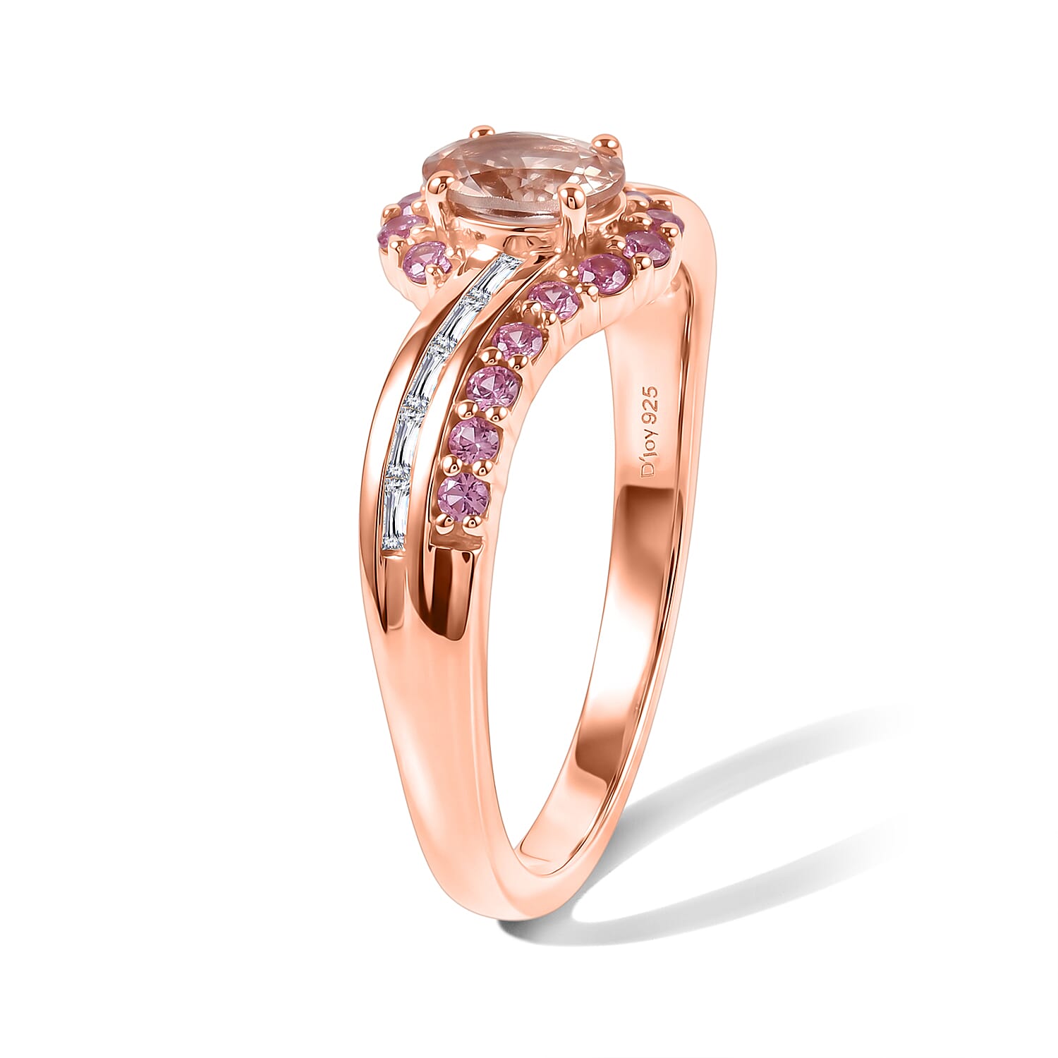 D'Joy Premium Blush Tourmaline and Multi Gemstone 1.00 ctw Blush Wave Statement Ring in 18K Vermeil Rose Gold Over Sterling Silver (Size 10.0)