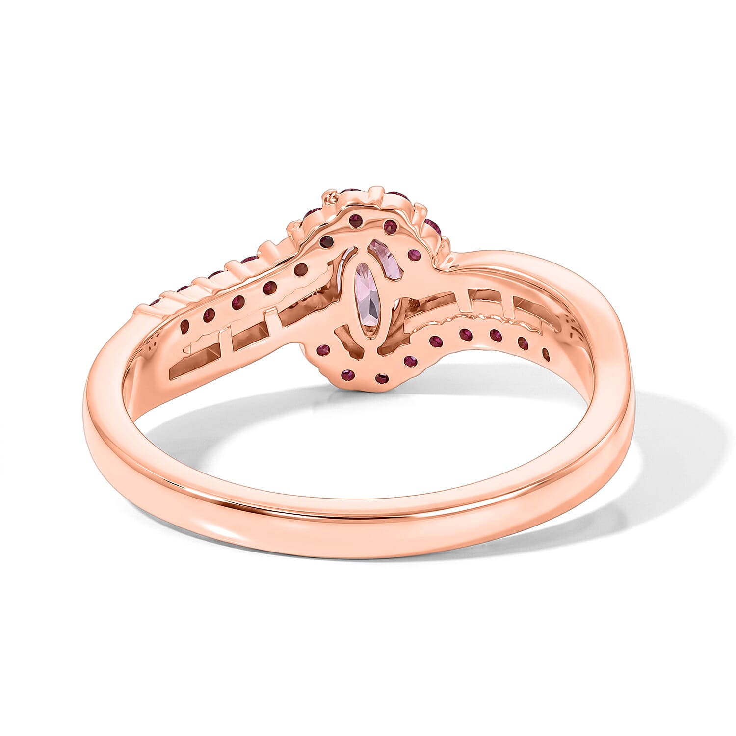 D'Joy Premium Blush Tourmaline and Multi Gemstone 1.00 ctw Blush Wave Statement Ring in 18K Vermeil Rose Gold Over Sterling Silver (Size 10.0)