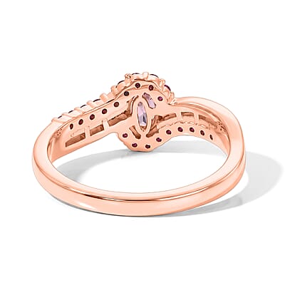 D'Joy Premium Blush Tourmaline and Multi Gemstone 1.00 ctw Blush Wave Statement Ring in 18K Vermeil Rose Gold Over Sterling Silver (Size 10.0)