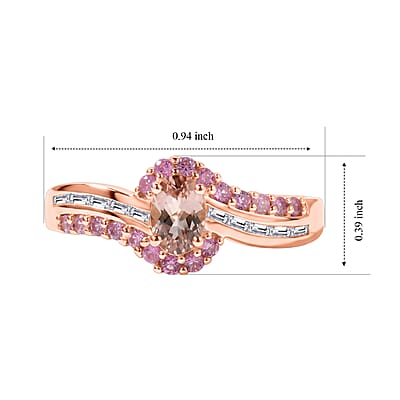 D'Joy Premium Blush Tourmaline and Multi Gemstone 1.00 ctw Blush Wave Statement Ring in 18K Vermeil Rose Gold Over Sterling Silver (Size 10.0)