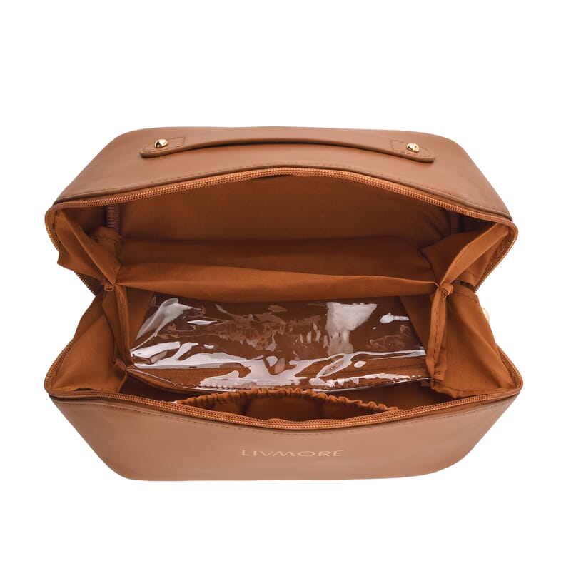 Livmore Brown Faux Leather Makeup Folding Bag
