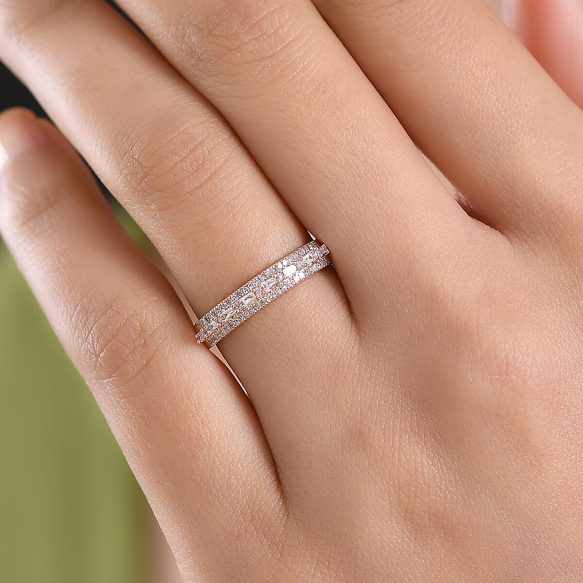 D'Joy Natural Pink Diamond (I3) 0.25 ctw Blush Promise Band Ring in 18K Vermeil Rose Gold Over Sterling Silver (Size 7.0) image number 2