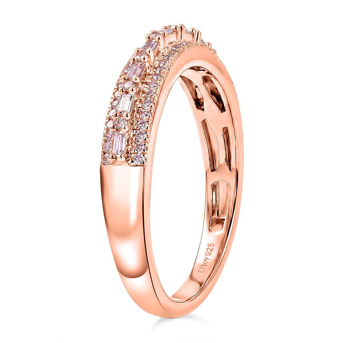 D'Joy Natural Pink Diamond (I3) 0.25 ctw Blush Promise Band Ring in 18K Vermeil Rose Gold Over Sterling Silver (Size 7.0) image number 3