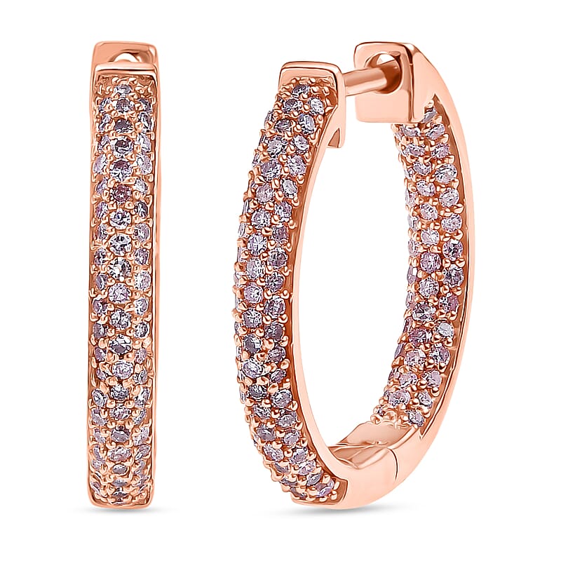 D'Joy Natural Pink Diamond I3 1.00 ctw Forever Blush Hoop Earrings in 18K Vermeil Rose Gold Over Sterling Silver
