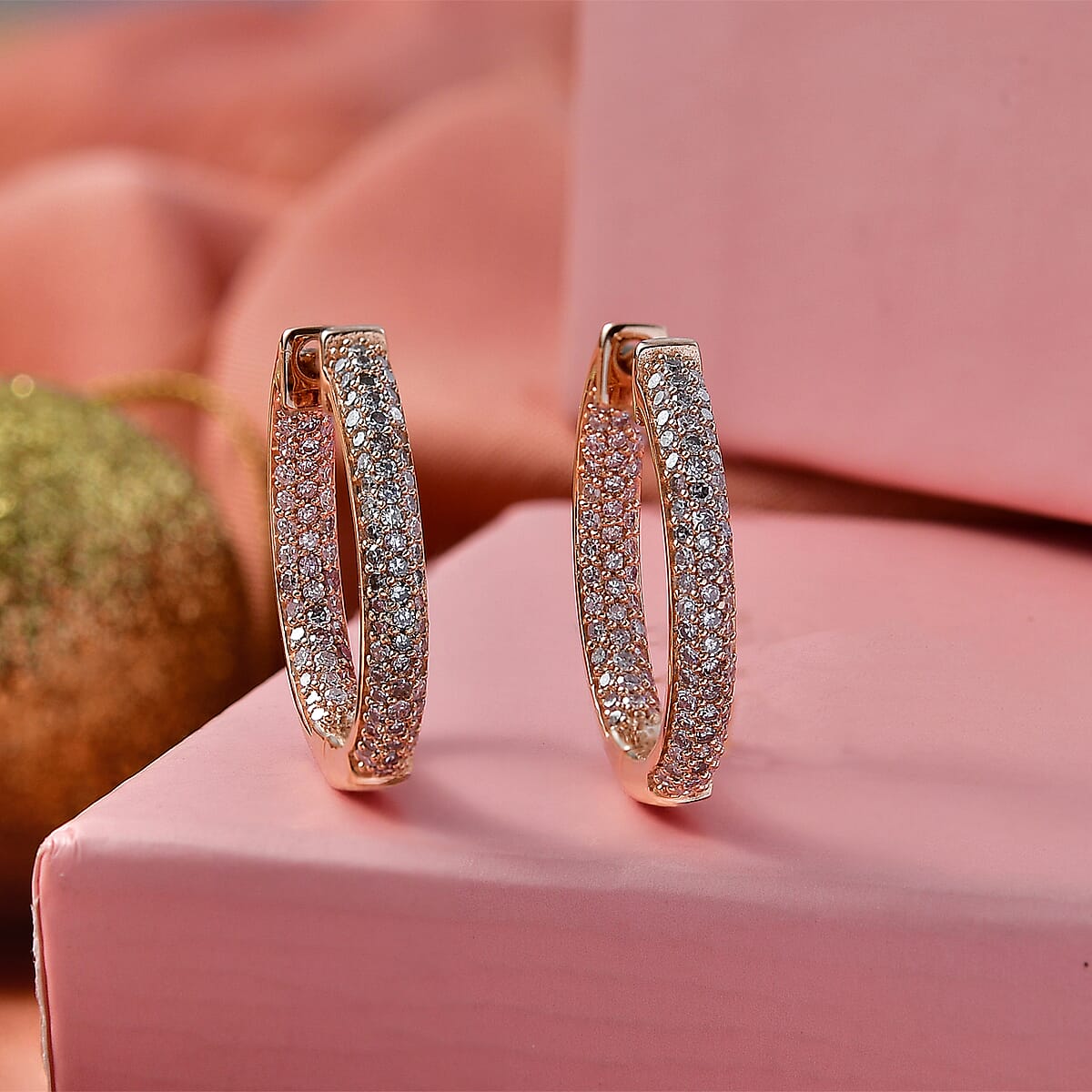 D'Joy Natural Pink Diamond (I3) 1.00 ctw Forever Blush Hoop Earrings in 18K Vermeil Rose Gold Over Sterling Silver (Del. in 7-10 Days) image number 1