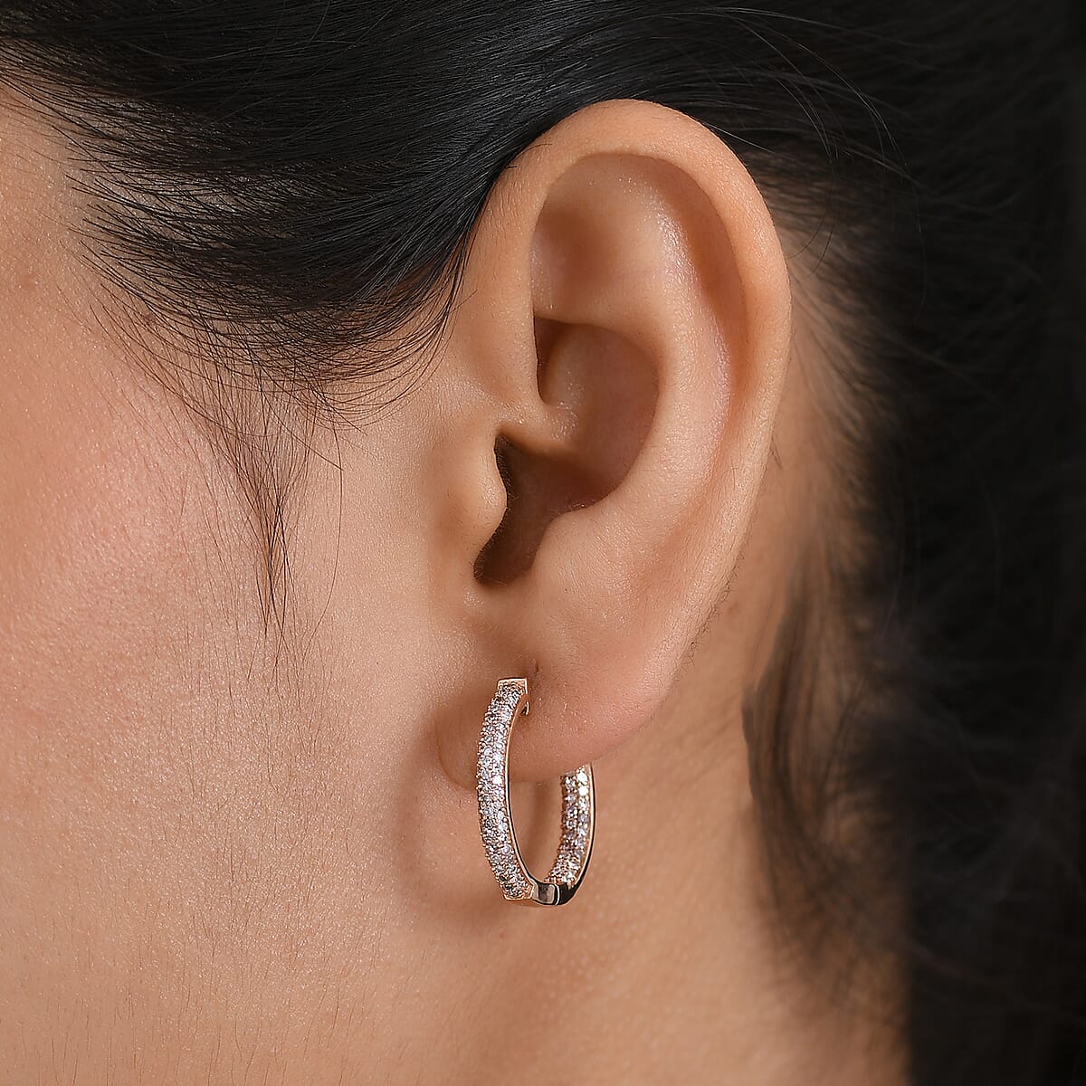 D'Joy Natural Pink Diamond (I3) 1.00 ctw Forever Blush Hoop Earrings in 18K Vermeil Rose Gold Over Sterling Silver (Del. in 7-10 Days) image number 2