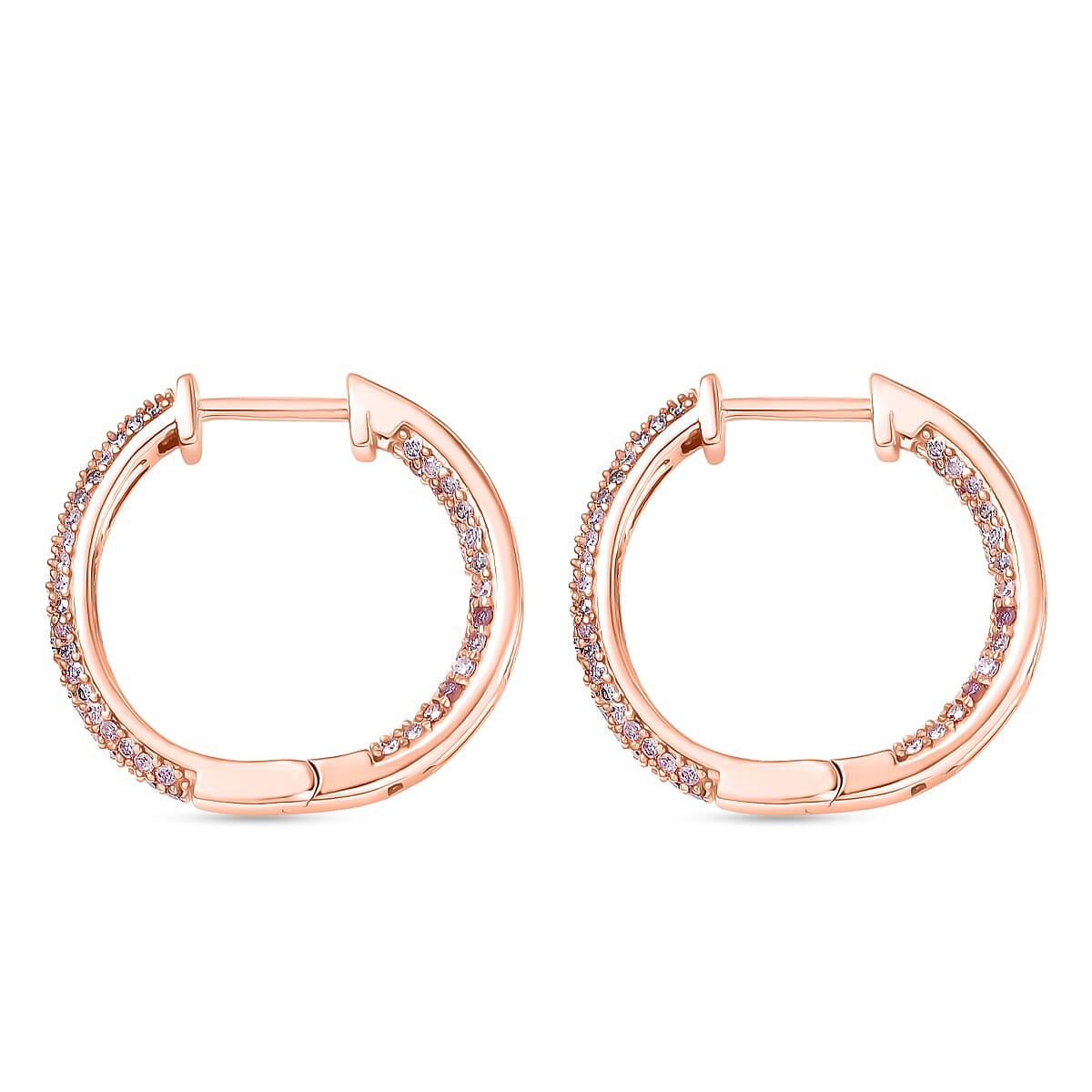 D'Joy Natural Pink Diamond (I3) 1.00 ctw Forever Blush Hoop Earrings in 18K Vermeil Rose Gold Over Sterling Silver (Del. in 7-10 Days) image number 3