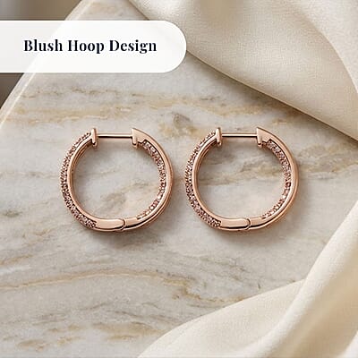 D'Joy Natural Pink Diamond I3 1.00 ctw Forever Blush Hoop Earrings in 18K Vermeil Rose Gold Over Sterling Silver