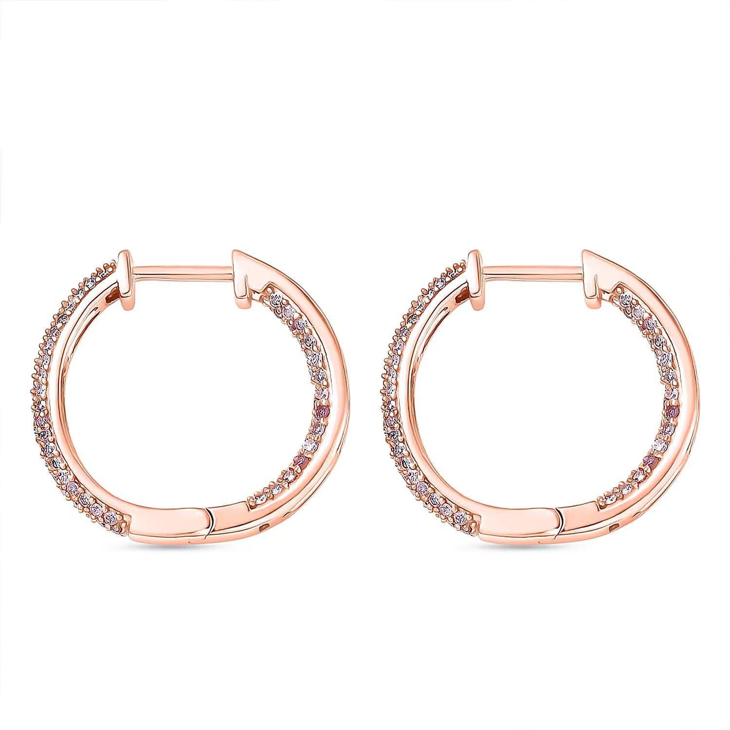 D'Joy Natural Pink Diamond I3 1.00 ctw Forever Blush Hoop Earrings in 18K Vermeil Rose Gold Over Sterling Silver