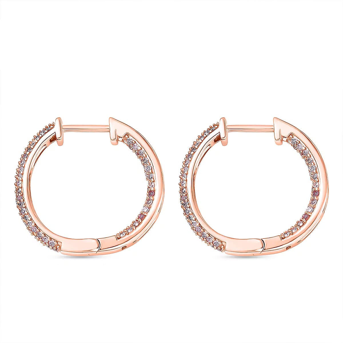 D'Joy Natural Pink Diamond I3 1.00 ctw Forever Blush Hoop Earrings in 18K Vermeil Rose Gold Over Sterling Silver image number 6
