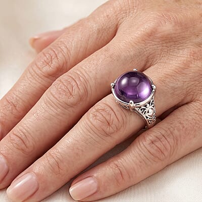 EverTrue Simulated Amethyst Color Diamond Ring in Stainless Steel (Size 7.0) 25.25 ctw