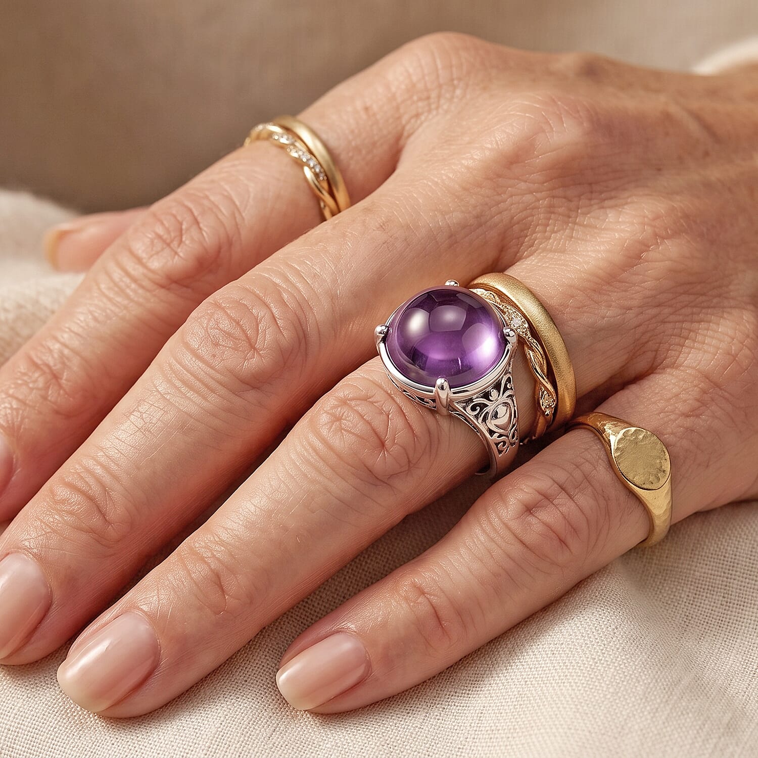 EverTrue Simulated Amethyst Color Diamond Ring in Stainless Steel (Size 7.0) 25.25 ctw
