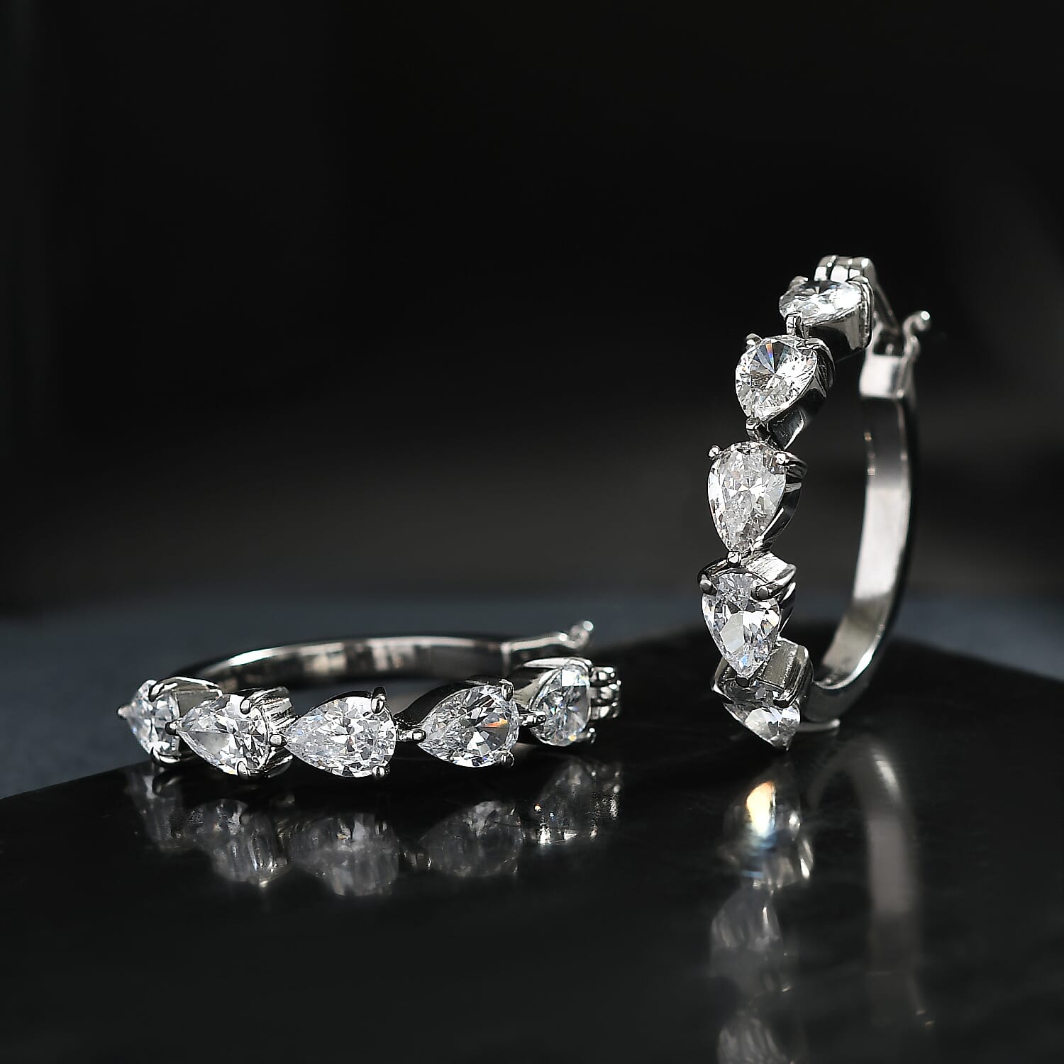 EverTrue Simulated Diamond Hoop Earrings in Stainless Steel