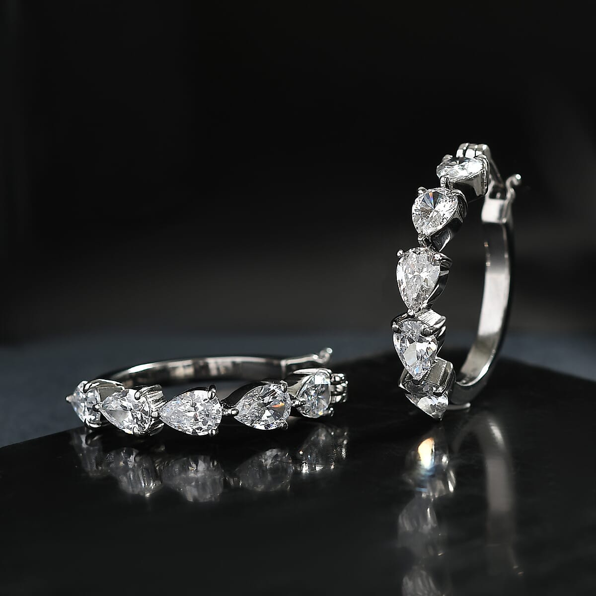 EverTrue White Cubic Zirconia  Full Hoop Earring Stainless Steel  17.20 ctw  10.00 ctw image number 1