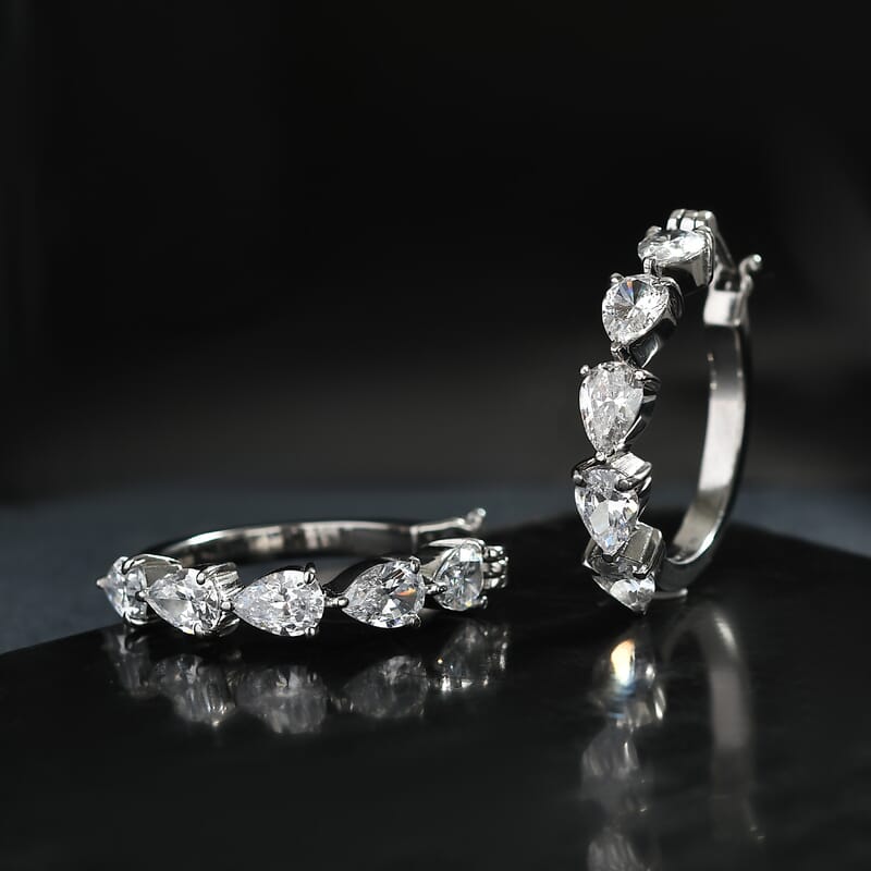 EverTrue Simulated Diamond Hoop Earrings in Stainless Steel