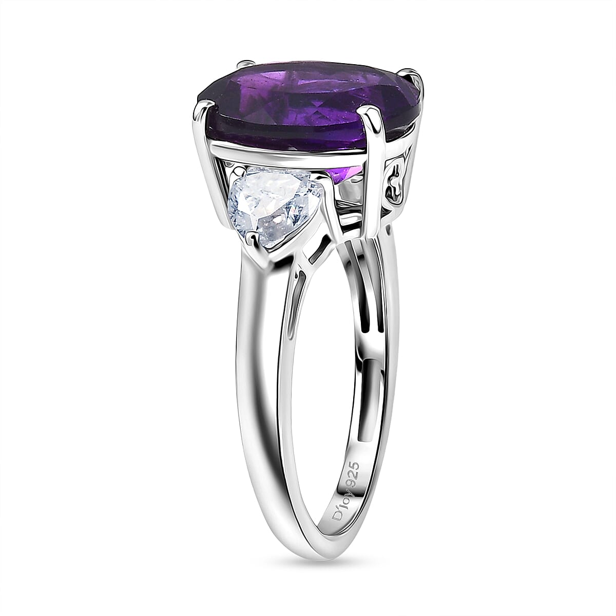 D'Joy Premium Lusaka Amethyst and Moissanite 5.15 ctw Heart Accent Ring in Rhodium Over Sterling Silver (Size 9.0) image number 3