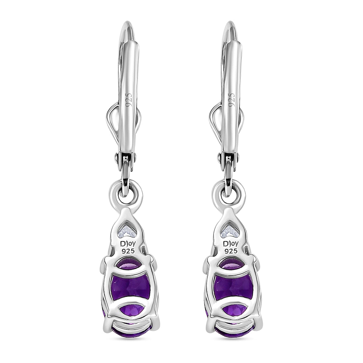 D'Joy Premium Lusaka Amethyst and Moissanite 1.65 ctw Heart Accent Earrings in Rhodium Over Sterling Silver image number 4