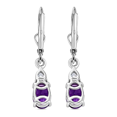 D'Joy Premium Lusaka Amethyst and Moissanite 1.65 ctw Heart Accent Earrings in Rhodium Over Sterling Silver