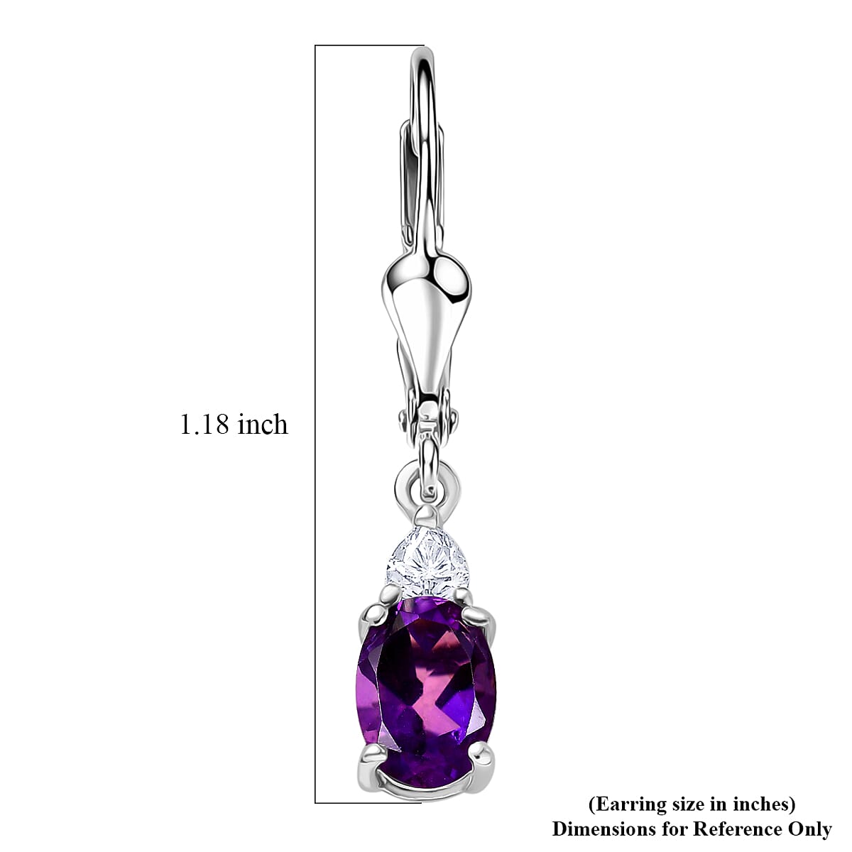 D'Joy Premium Lusaka Amethyst and Moissanite 1.65 ctw Heart Accent Earrings in Rhodium Over Sterling Silver image number 5