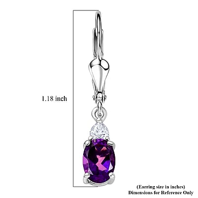 D'Joy Premium Lusaka Amethyst and Moissanite 1.65 ctw Heart Accent Earrings in Rhodium Over Sterling Silver