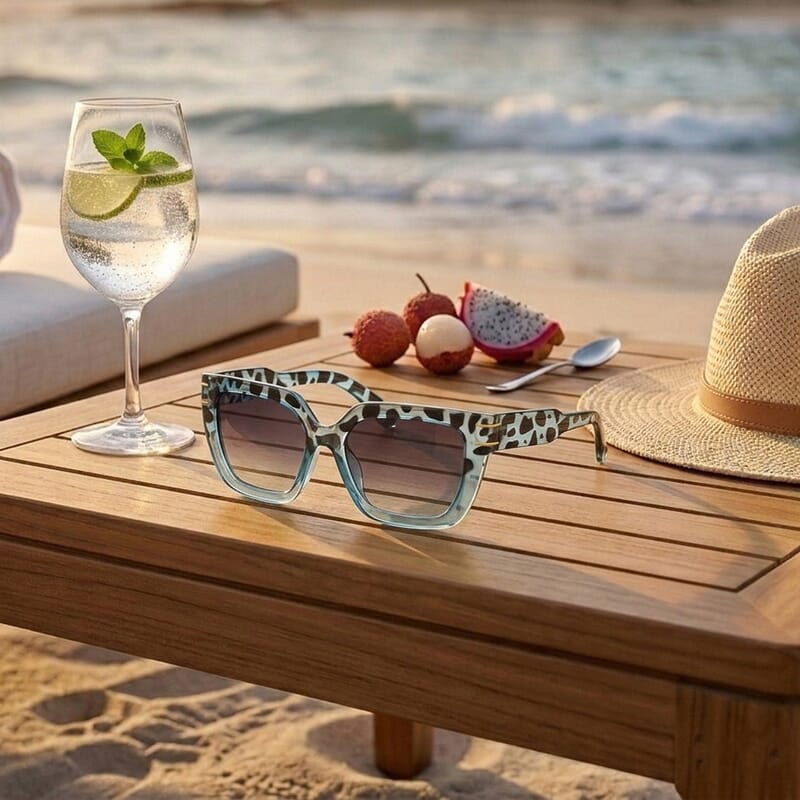 Blue Leopard UV400 Sunglasses with Case