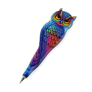 Livmore Blue Owl Set of 3 Polyresin Pen Gift Set with Magnet Bottle Opener and Notebook