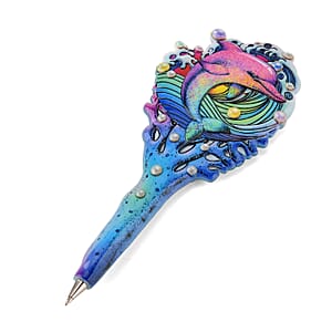Livmore Blue Dolphin Set of 3 Polyresin Pen Gift Set with Magnet Bottle Opener and Notebook
