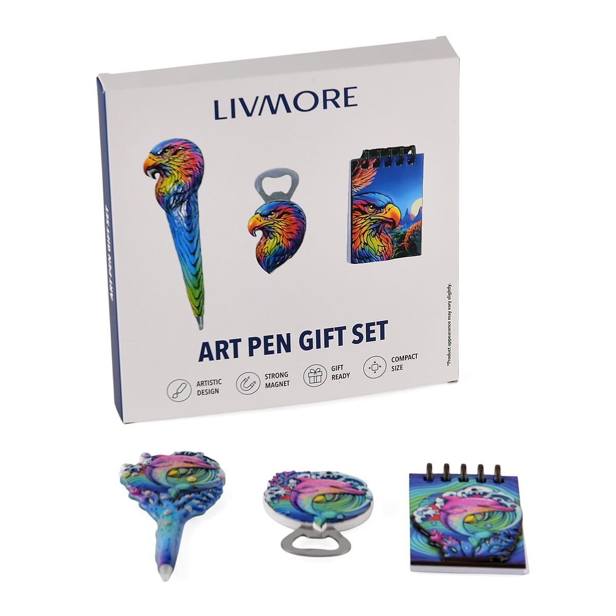 Livmore Blue Dolphin Set of 3 Polyresin Pen Gift Set with Magnet Bottle Opener and Notebook image number 8