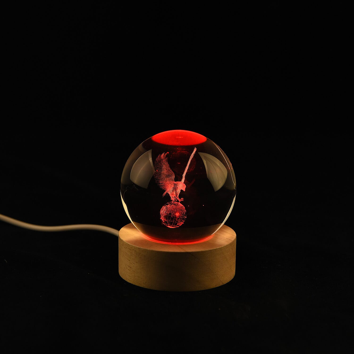 Livmore Eagle Crystal Ball LED Light with Wooden Base Dia