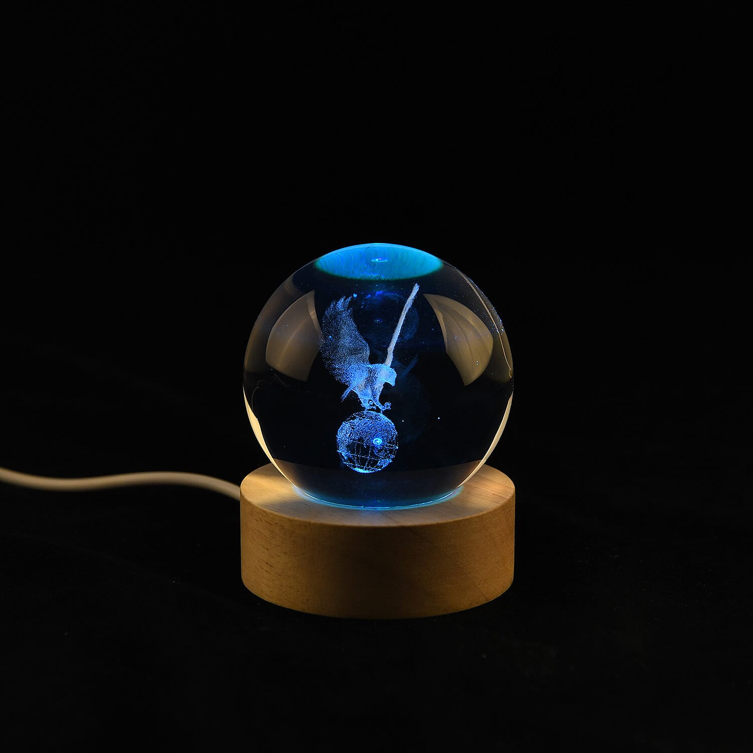 Livmore Eagle Crystal Ball LED Light with Wooden Base Dia