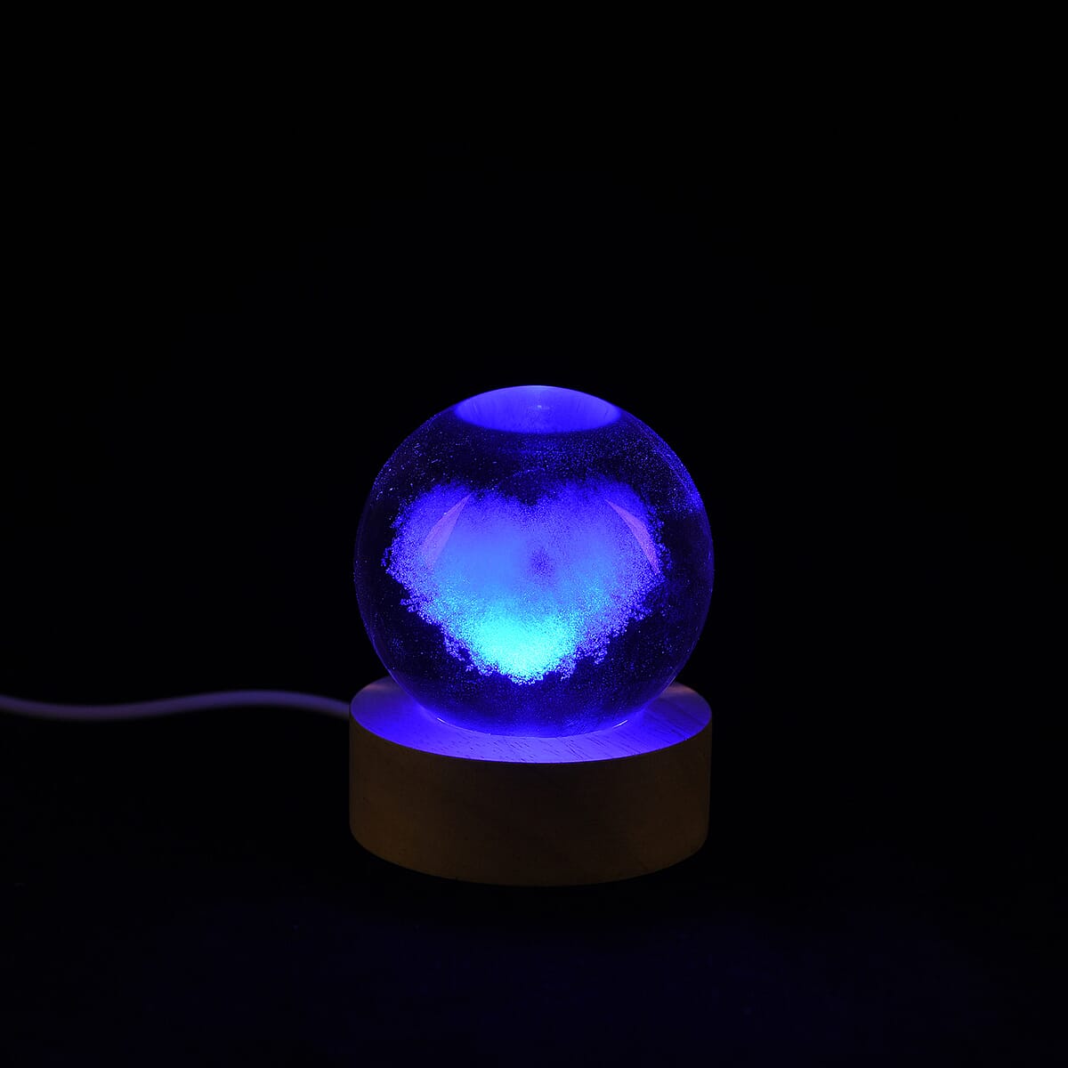 Livmore Heart Crystal Ball LED Light with Wooden Base Dia image number 2