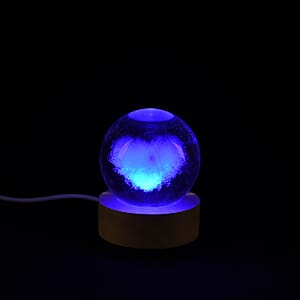 Livmore Heart Crystal Ball LED Light with Wooden Base Dia
