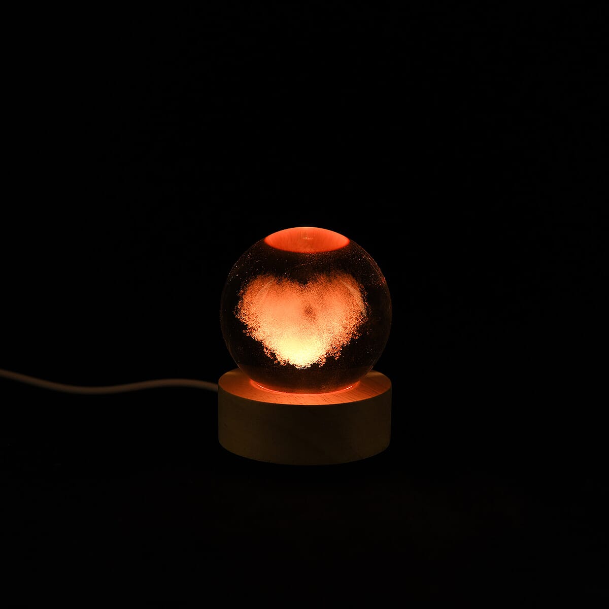 Livmore Heart Crystal Ball LED Light with Wooden Base Dia image number 3