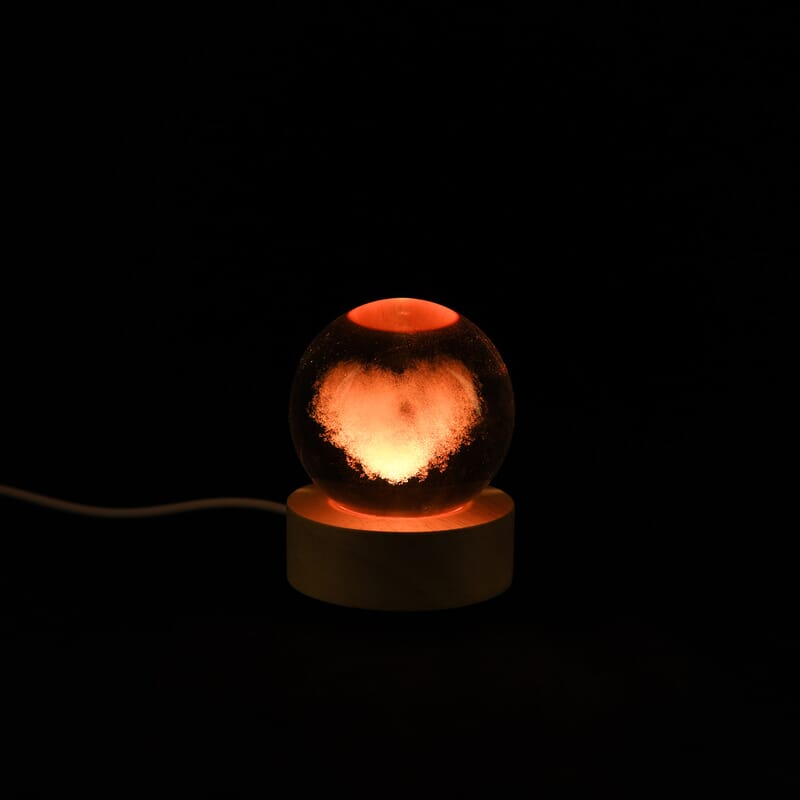 Livmore Heart Crystal Ball LED Light with Wooden Base Dia